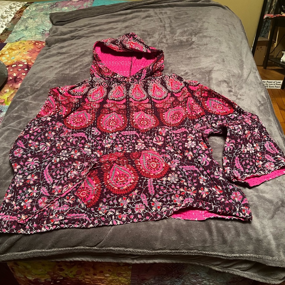 Kantha fabric pullover hoodie handmade by Mountain Girl clothing
